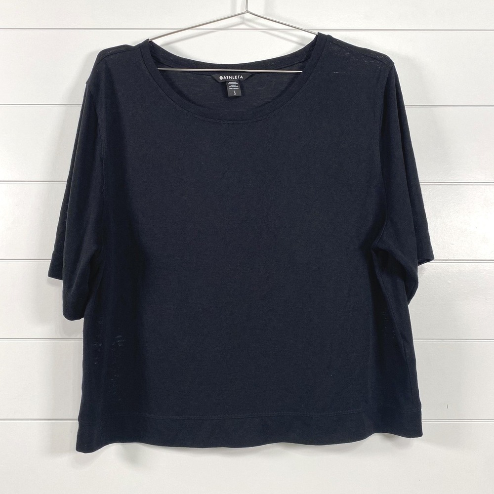 Athleta Shirt Womens Large Black Short Sleeve Scoop Neck Tencel Modal Blend Top